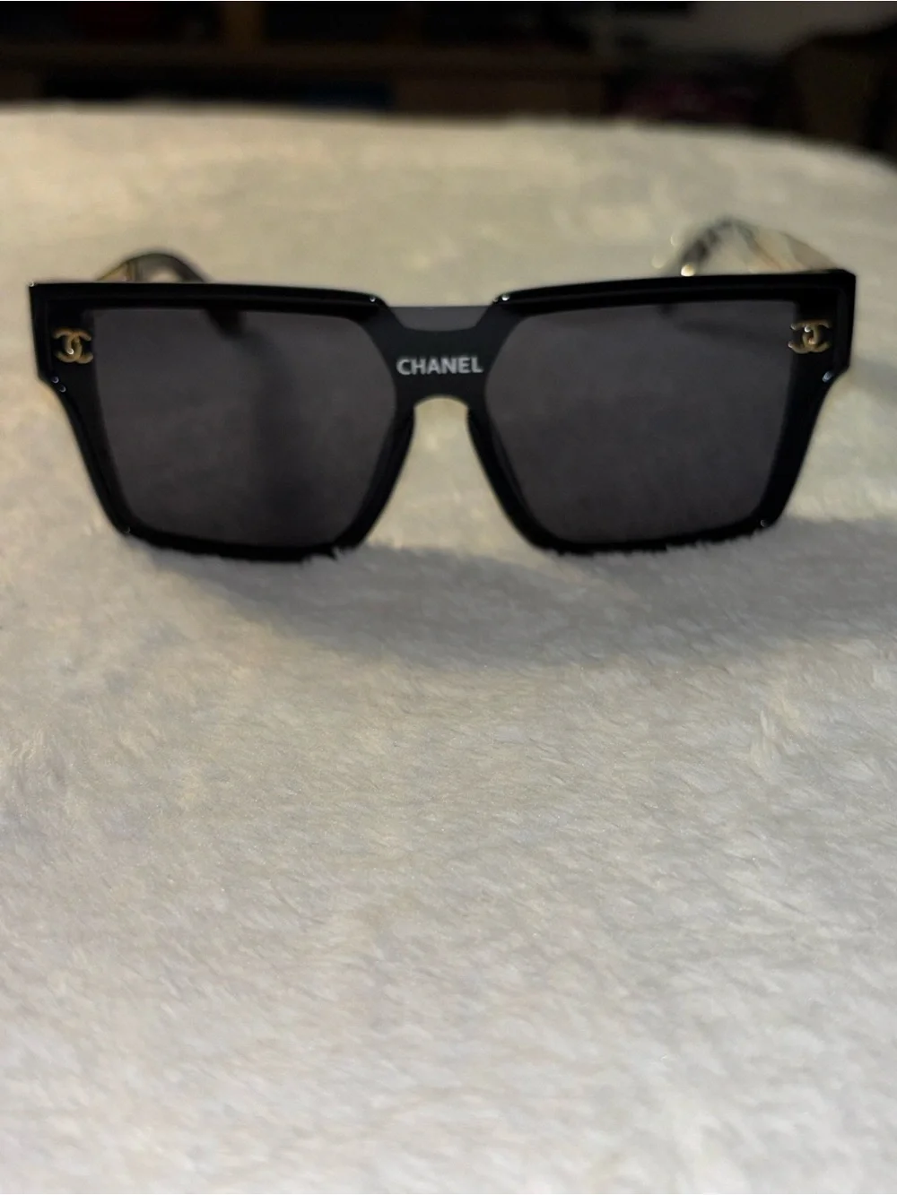 Brand New !!  Black Square Frame Sunglasses with Gold CC Accents